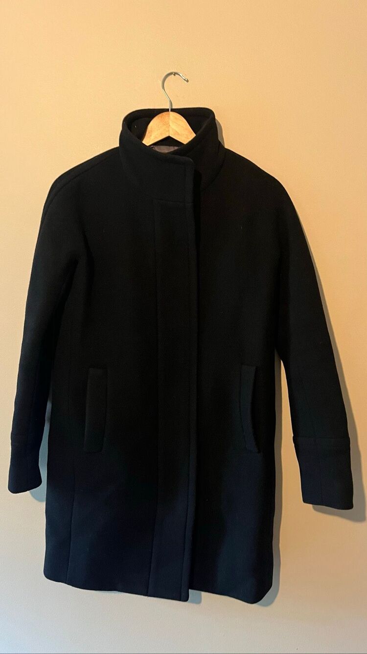 J.Crew Stadium Cloth Black Wool Blend Stand Collar Zip Coat Jacket Size 00 - Picture 4 of 10